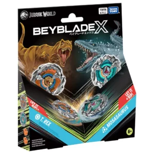 Boîte Beyblade X BX-00 Jurassic World : Tyrannosaurus Rex vs Mosasaurus, Takara Tomy
